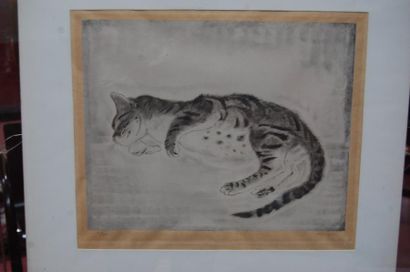 null FOUJITA Léonard (1886-1968) : "le chat couché" Lithographie signée n°13/100...