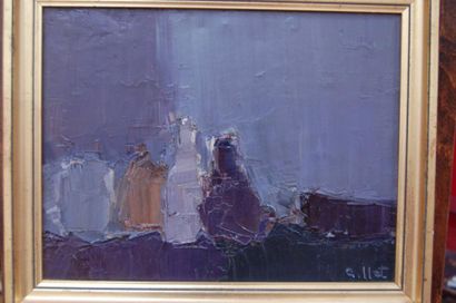 null GILLET Jean : "Abstraction mauve" HST (27x35) SBG