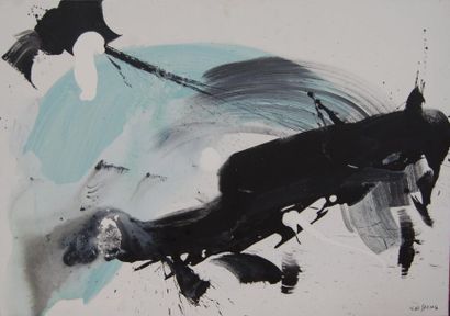 null LAO SHENG (né en 1946) : "Composition" (noir blanc et bleu) AST (65x92) SBD
