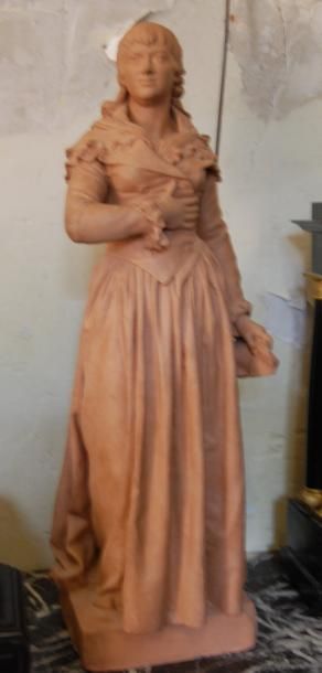 null "Femme en robe" Terre cuite signée CARLIER E.J. datée 1890 (accidents et réparations)...