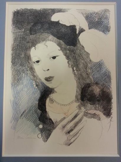 null LAURENCIN Marie (1885-1956) : "Femme au collier de perles" Lithographie rehaussée...