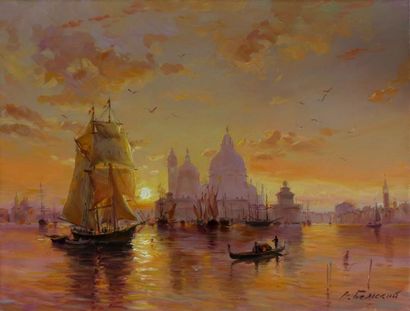 null Vladimir BELSKY (né en 1949) : "Venise, la bassin de Saint-Marc" HST (30x40)...