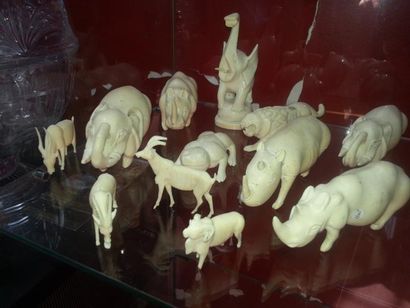 12 animaux ivoire sculpté