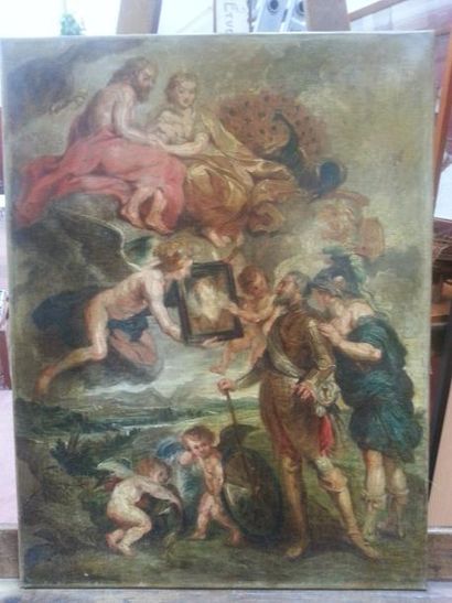 null Toile d'après RUBENS (60x45) avec étiquette datée 1926 (dos)