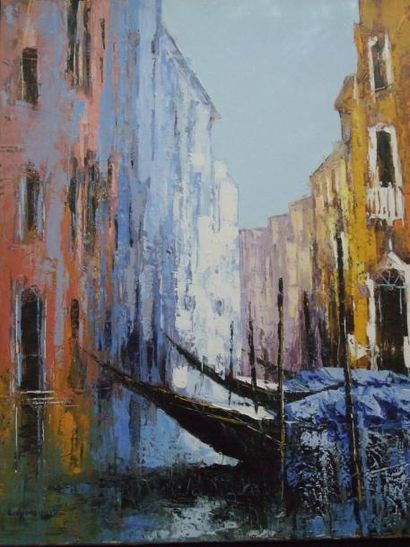  MESSAGIO C. (né en 1952), "Canal à Venise" HST (81x65) SBG
