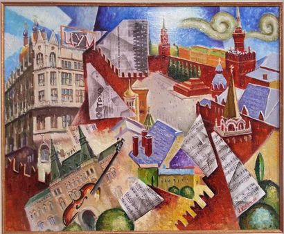 null Vladimir DORININE : "Moscou en musique" Huile et collage (60x73) SBD