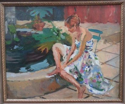 null CORNU Pierre (1895-1996) : "Jeune fille à la fontaine" HST (50x61) SBD
