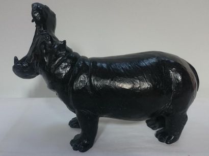 null BORRAS Jorge, "Hippotame bayant" Bronze à patine noire nuancée grise (Long:...