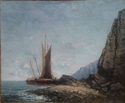 null NOEL Jules (1815-1881), " Retour de pêche" (54x65) restaurations