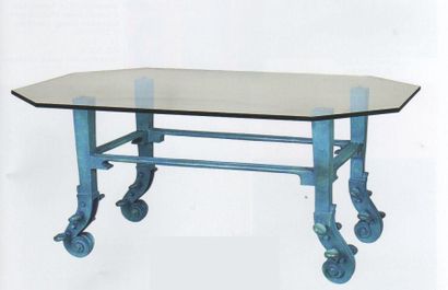 null ARMAN - Table basse plateau en verre et pieds en bronze patiné 48x113x76cm ...