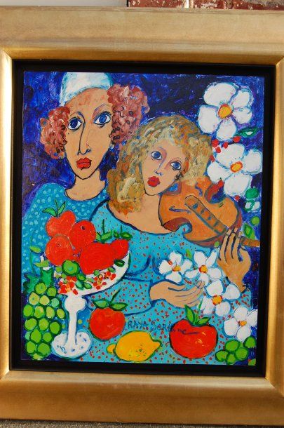 null RAYA SORKINE Alain (né en 1936) : "Violoniste aux fleurs" ASCT (73x60) SBM