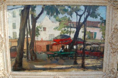 null FONTANAROSA Lucien (1912-1975) : "Place à Saint-Tropez" HST (67x33) SBD