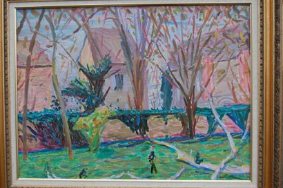 null SABOURAUD Emile (1900-1996) : "Pâques dans le jardin" HST (60x81) SBD