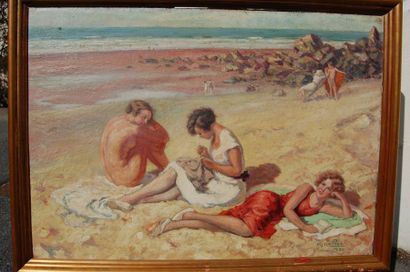 null NAILLOD Charles (1876-?) : "Sur la plage au Tréport" HST (65x92) SBD daté 1930,...