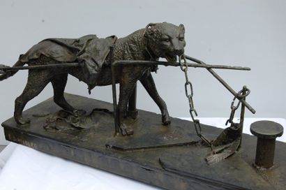 null SCHLOSSER Samuel (né en 1960) : "Le léopard enchaîné" Sculpture acier, métal...