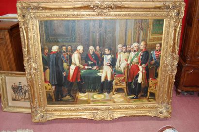 null "Napoléon et le Consulat" Important tableau, cadre doré style XVIIIe