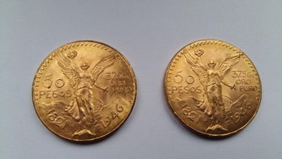 Une vingtaine de pièces or (50 Pesos et 20...
