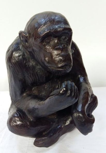 null BORRAS Jorge : "Chimpanzé" Bronze à patine brune (Haut 29 cm) signé n°4/8 -...