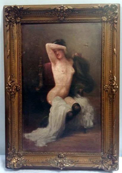 null "Femme nue" Huile sur toile (58x36) vers 1900 (accidents)