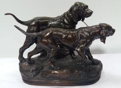VALTON Charles VALTON Charles (1851-1918) : "2 chiens de chasse" Bronze signé (L...