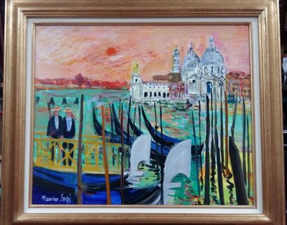 null Maurice EMPI (né en 1933) : "Venise, la salute au soleil rouge" HST (54x65)...