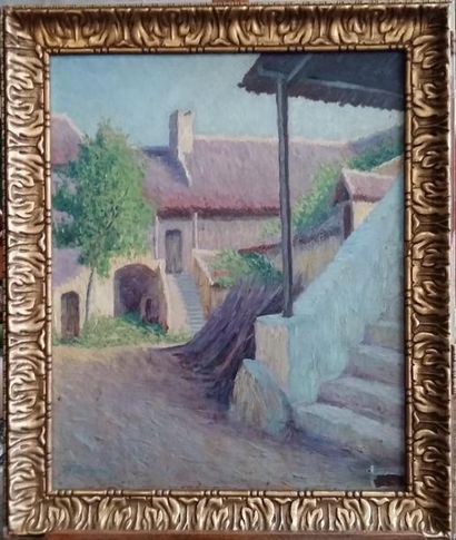 BORGEAUD Marius (1861-1924) "Vieux village aux escaliers" HST (61x50) SBG