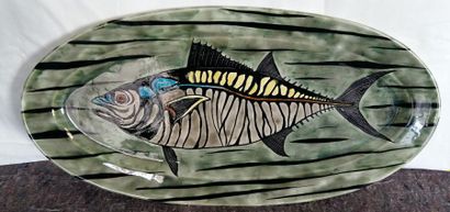 null TREVOUX Guy, grand plat à poisson, céramique Henriot QUIMPER (long 61 cm)