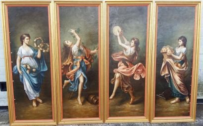 null Ensemble de 4 grands tableaux sur panneau représentant les 4 saisons (encadrés...