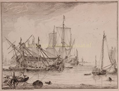 Ships before Amsterdam - Ludolf Bakhuysen, 1701 HET KALEFATEREN VAN SCHIP Ets vervaardigd... Gazette Drouot