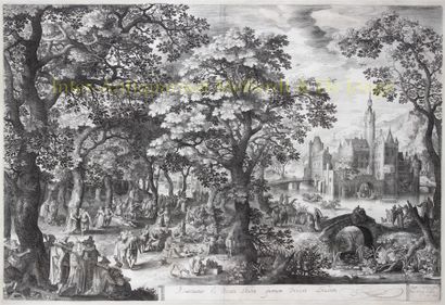 Boslandschap - David Vinckboons / Nicolaes de Bruyn, 1601 Feest in het Bos, kopergravure... Gazette Drouot