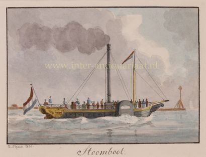 Dutch paddle steamer - Joseph Sipkes, 1830 “Stoomboot” Aquarel van de hand van Joseph... Gazette Drouot