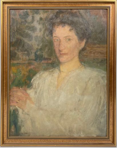 null Olga BOZNANSKA (1865-1940) 
Portrait de femme 
Huile sur carton
Signée "O BOZANSKA"...