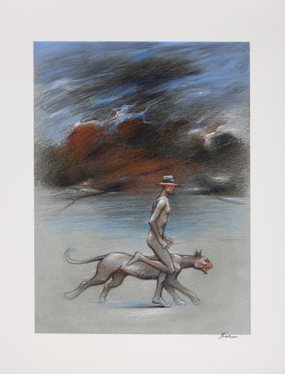 null Enki BILAL (born in 1951)
Animal ` Z 
Lithograph on paper enhanced with pastel...