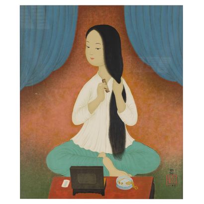 null Mai TRUNG THU (1906-1980)
Young woman at the toilet
Print on silk sealed and...