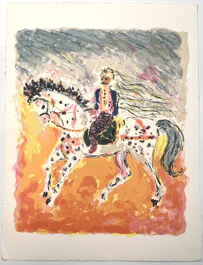 null After Kostia TERECHKOVITCH 
Tunisian rider
Lithograph in colors on paper 
Bears...