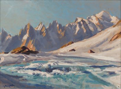 null Marcel WIBAULT (1904-1998)
Paysage montagneux 
Huile sur panneau 
Signée "M....