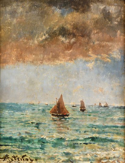 null Alfred Émile Léopold STEVENS (1823-1906)
Bateaux en mer
Huile sur panneau de...