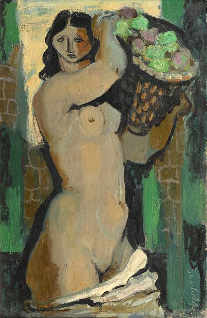 null Jean SOUVERBIE (1891-1981) 
Nu féminin à la corbeille de fruits 
Huile sur toile
Signée...