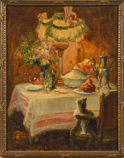 null Désiré Alfred MAGNE (1855-1936)
Le souper
Huile sur toile 
Signée "Alf Magne"...