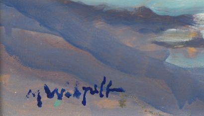 null Marcel WIBAULT (1904-1998)
Paysage montagneux 
Huile sur panneau 
Signée "M....