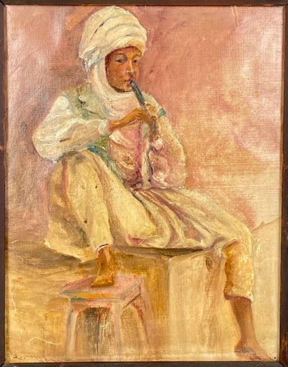 null École Orientaliste du XXème siècle,
Le jeune joueur de flûte
Portrait orientaliste
Huile...