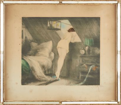 null Louis ICART (1888-1950)
Jeune-femme en nuisette rose 
Eau-forte sur papier 
Signée...