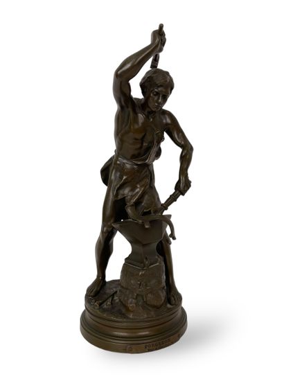 null Adrien Etienne GAUDEZ (1845-1902) d'après
Le Forgeron
Épreuve en bronze à patine...
