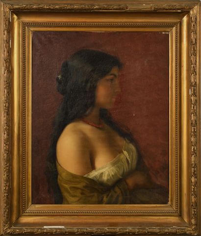 null Jean BENNER (1836-1906)
Portrait de Bohémienne, 1873 
Huile sur toile signée...