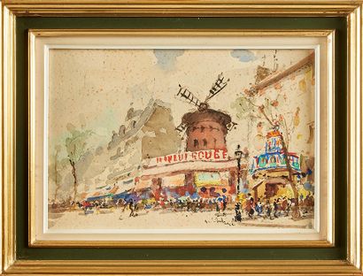 null Giulio FALZONI (1900-1979) 
La place de la Madeleine et le Moulin Rouge 
Paire...