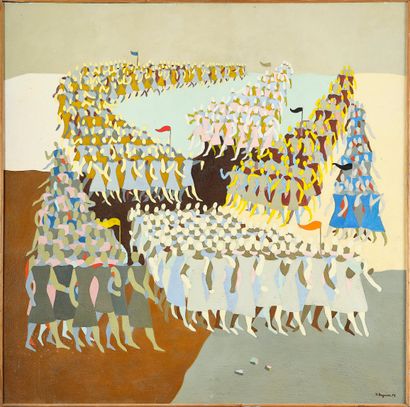 null Véra PAGAVA (1907-1988)
Bataille, 1957
Huile sur toile contrecollée sur panneau...