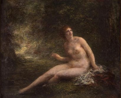 Henri FANTIN-LATOUR (1836-1904) Nymph surprised Oil on canvas 22.83 x 26.3 in. -... Gazette Drouot