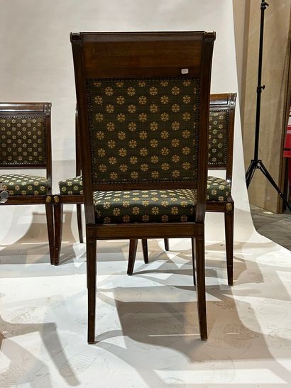 MAISON GOUFFE MAISON GOUFFE 
Suite de six chaises en acajou, ornementation de bronze...