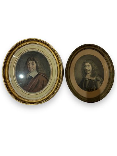 Deux estampes ovales représentant Mazarin et René Descartes Deux estampes ovales...