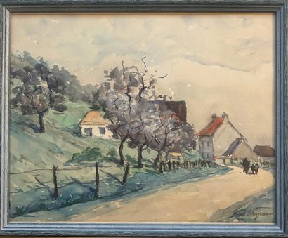 Henri Noyeux (1871-?) Henri Noyeux (1871-?)
Set of three watercolor village views...